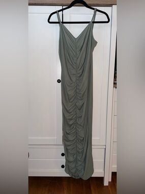 SHEIN Light Olive Green Ruched Slip Maxi Dress, Size XL